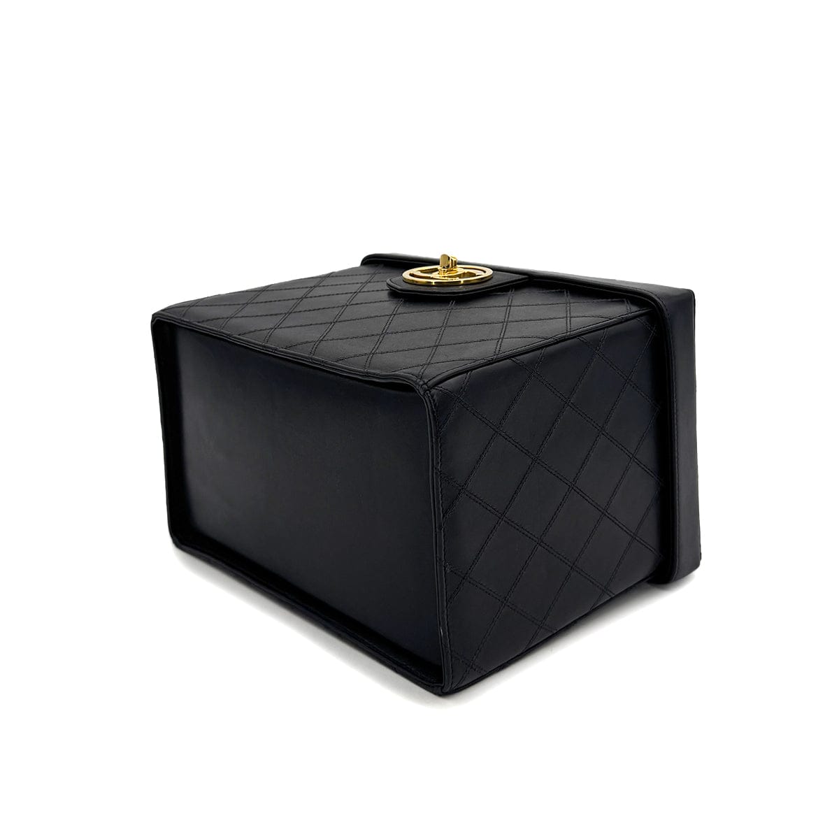 Luxury Promise Japan CHANEL VINTAGE BICOLORE TURN LOCK VANITY HAND SHOULDER BAG BLACK LEATHER 90306858