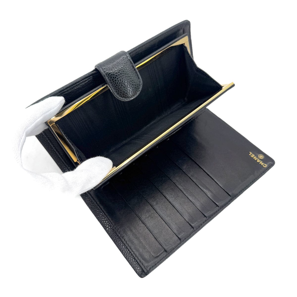 Luxury Promise Japan CHANEL VINTAGE BIFOLD LONG WALLET BLACK CAVIAR SKIN 90291245