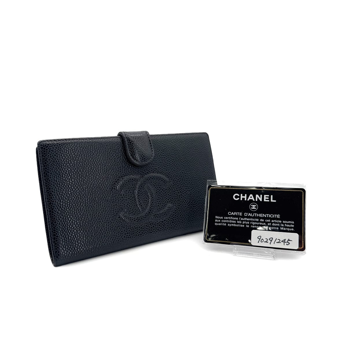 Luxury Promise Japan CHANEL VINTAGE BIFOLD LONG WALLET BLACK CAVIAR SKIN 90291245