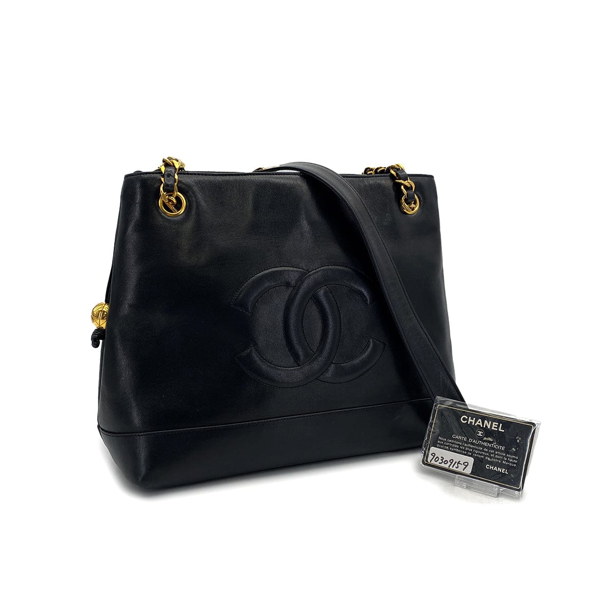 Luxury Promise Japan CHANEL VINTAGE BIG COCO CHAIN SHOULDER TOTE BAG BLACK LEATHER 90309159
