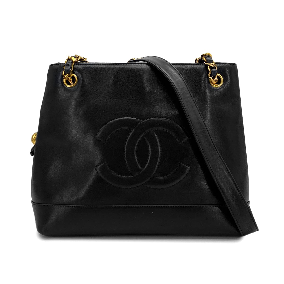 Luxury Promise Japan CHANEL VINTAGE BIG COCO CHAIN SHOULDER TOTE BAG BLACK LEATHER 90309159