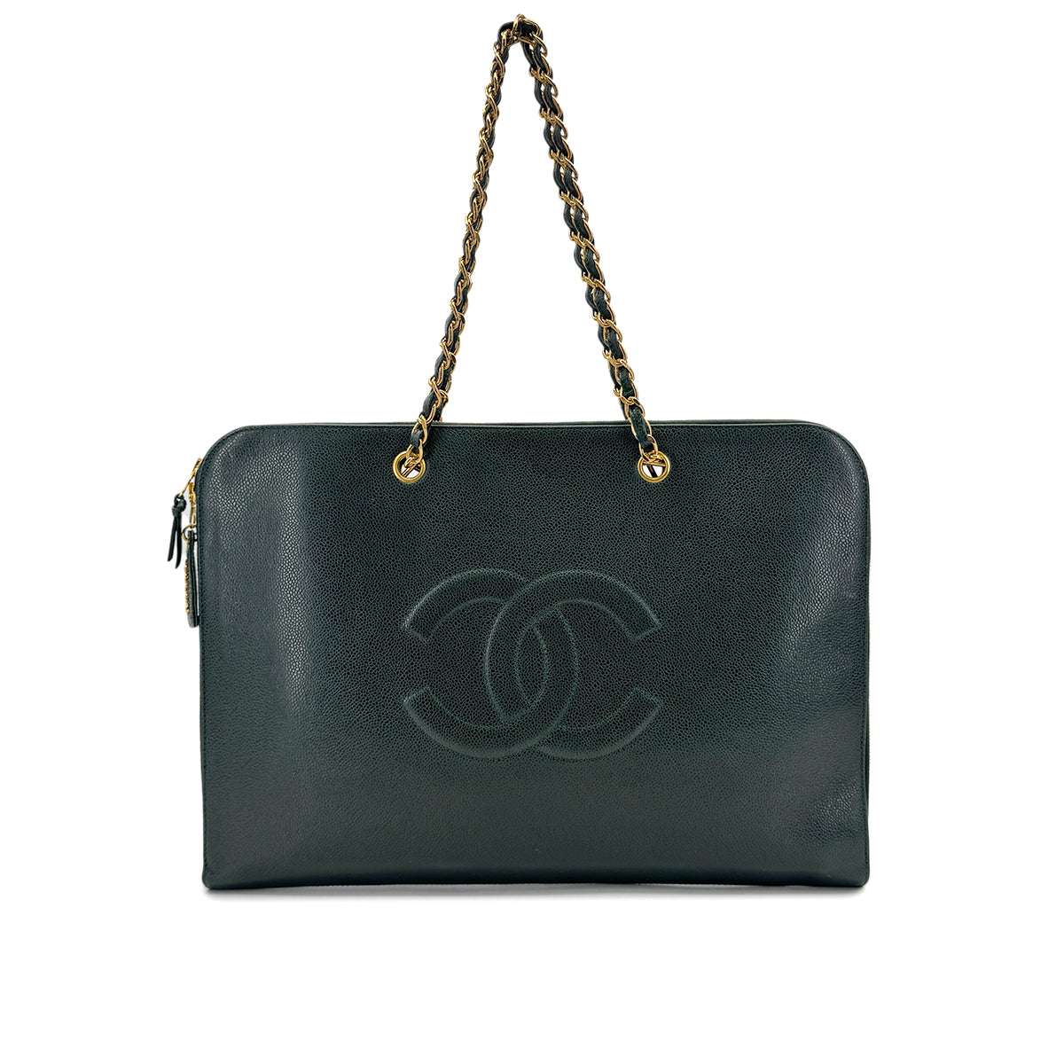Luxury Promise Japan CHANEL VINTAGE BIG COCO CHAIN TOTE BAG GREEN CAVIAR SKIN 90294187