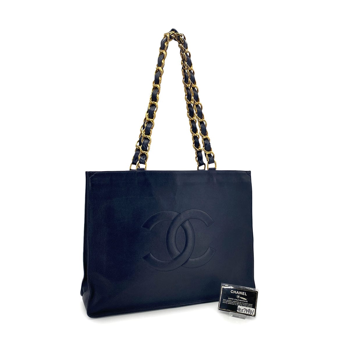 Luxury Promise Japan CHANEL VINTAGE BIG COCO CHAIN TOTE BAG NAVY LEATHER 90275901