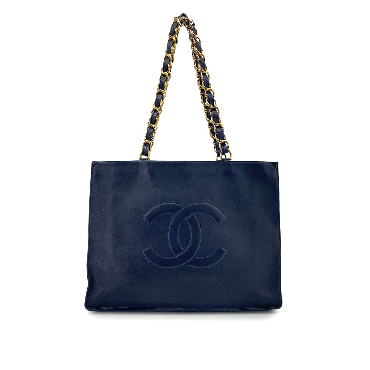 Luxury Promise Japan CHANEL VINTAGE BIG COCO CHAIN TOTE BAG NAVY LEATHER 90275901