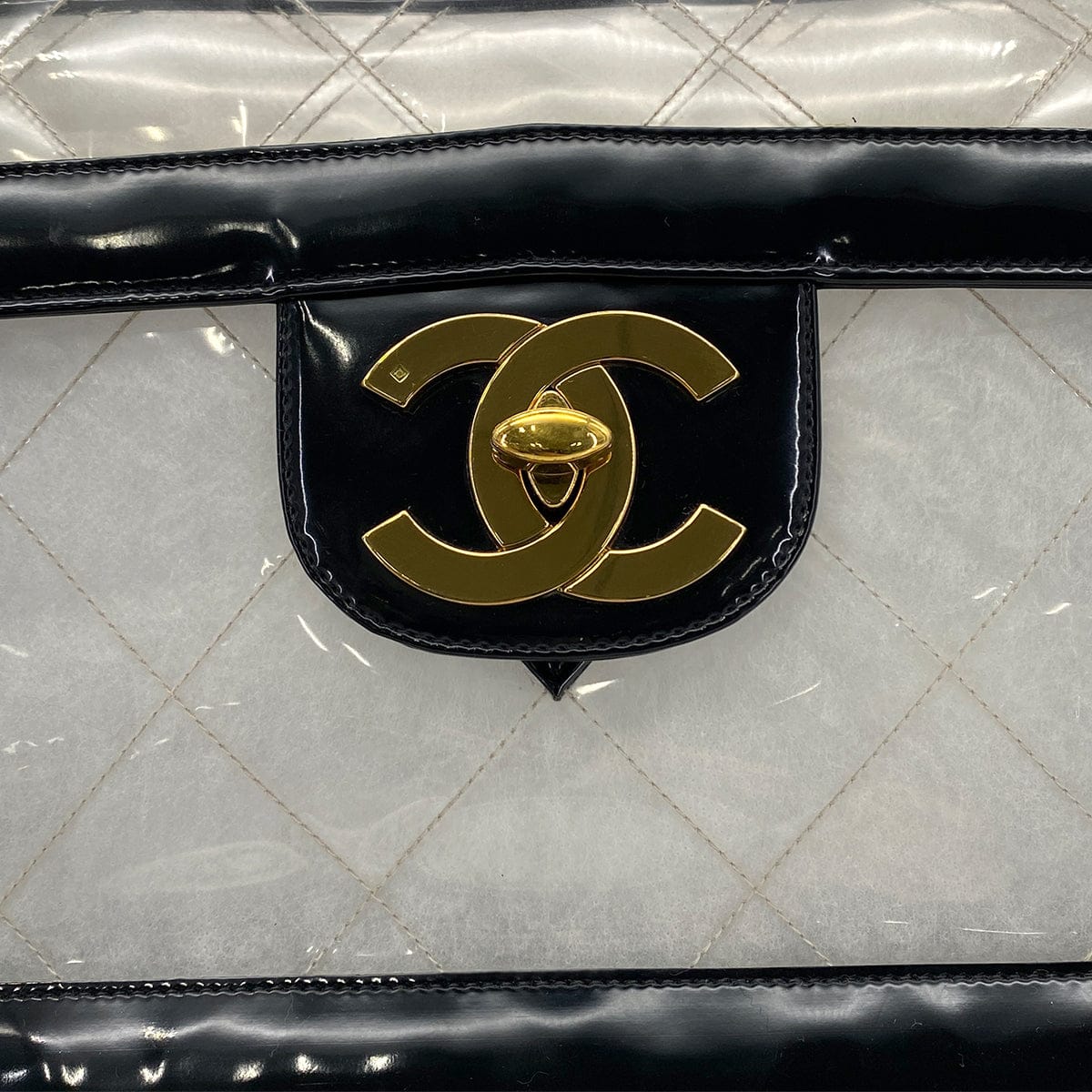 Luxury Promise Japan CHANEL VINTAGE BIG COCO CLEAR CHAIN SHOULDER BAG BLACK VINYL 90281238