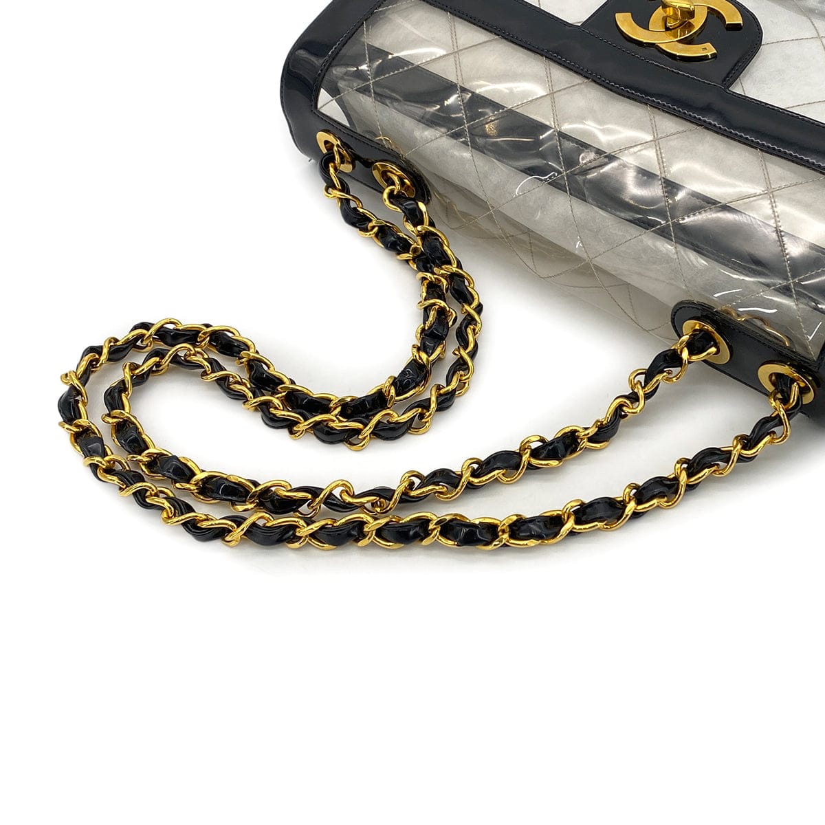 Luxury Promise Japan CHANEL VINTAGE BIG COCO CLEAR CHAIN SHOULDER BAG BLACK VINYL 90281238