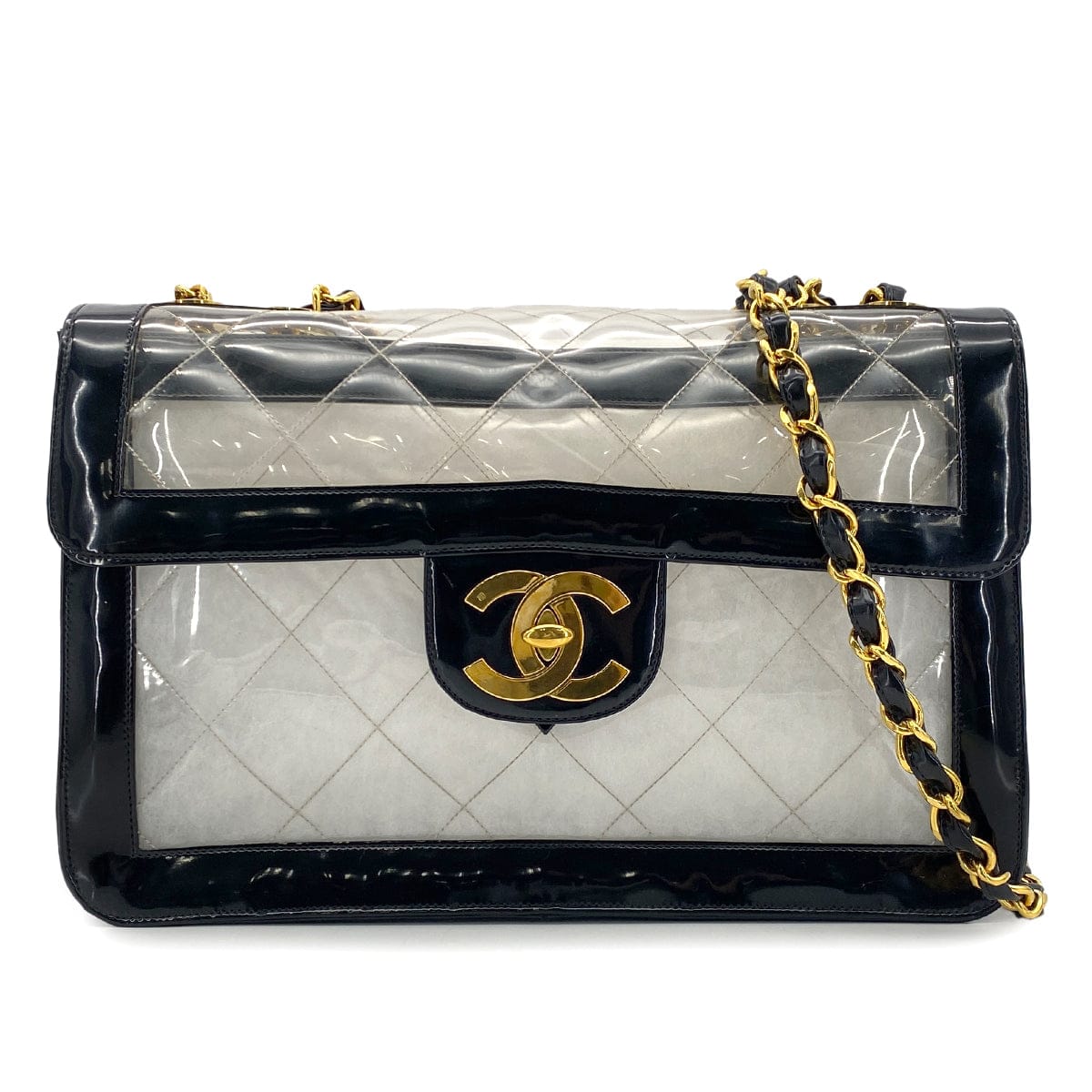 Luxury Promise Japan CHANEL VINTAGE BIG COCO CLEAR CHAIN SHOULDER BAG BLACK VINYL 90281238