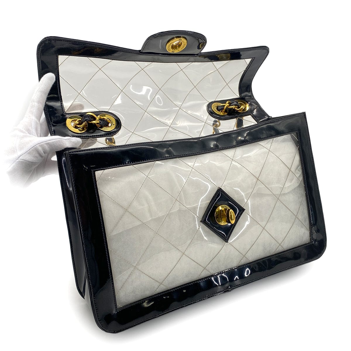 Luxury Promise Japan CHANEL VINTAGE BIG COCO CLEAR CHAIN SHOULDER BAG BLACK VINYL 90281238