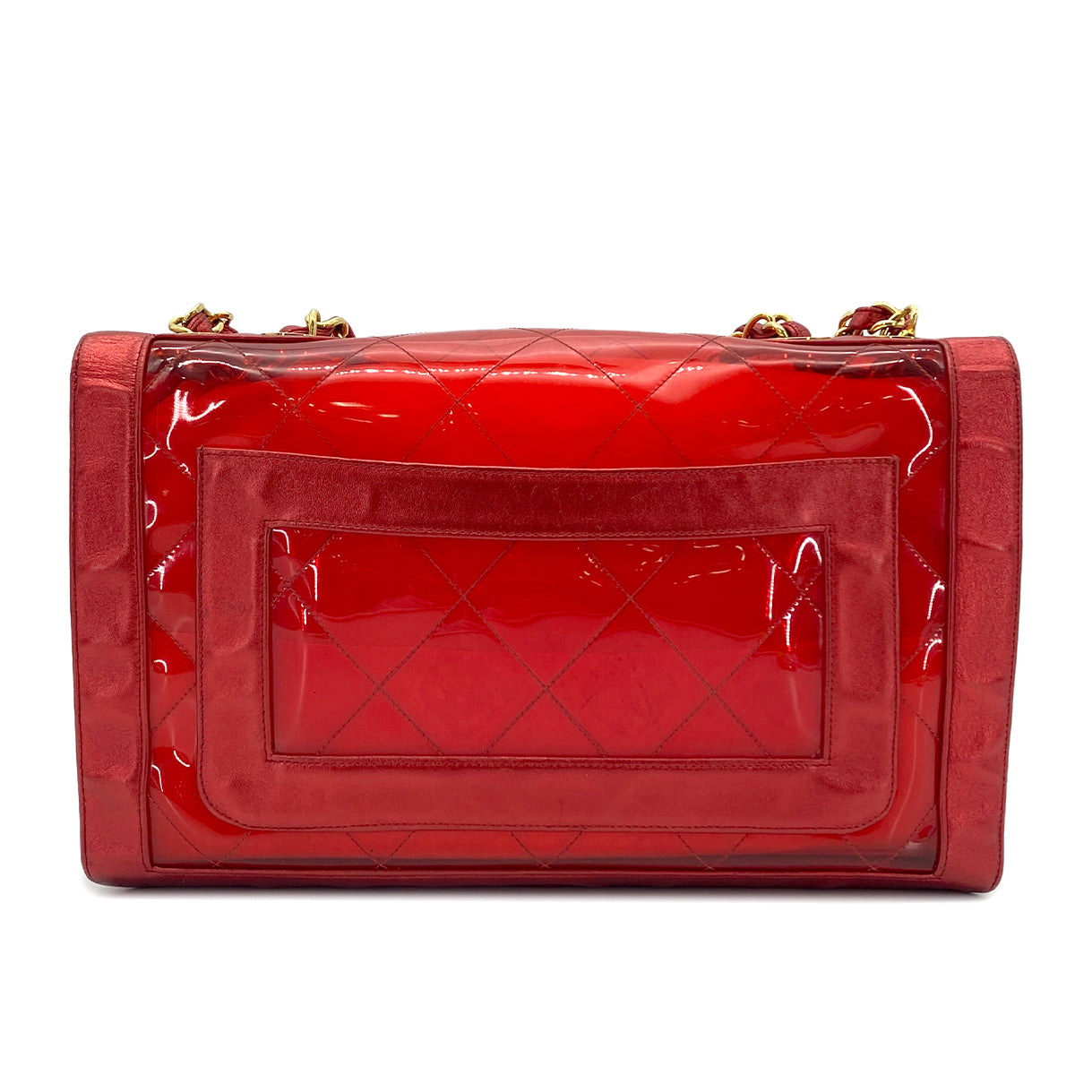 Luxury Promise Japan CHANEL VINTAGE BIG COCO CLEAR CHAIN SHOULDER BAG RED VINYL LEATHER 90277070
