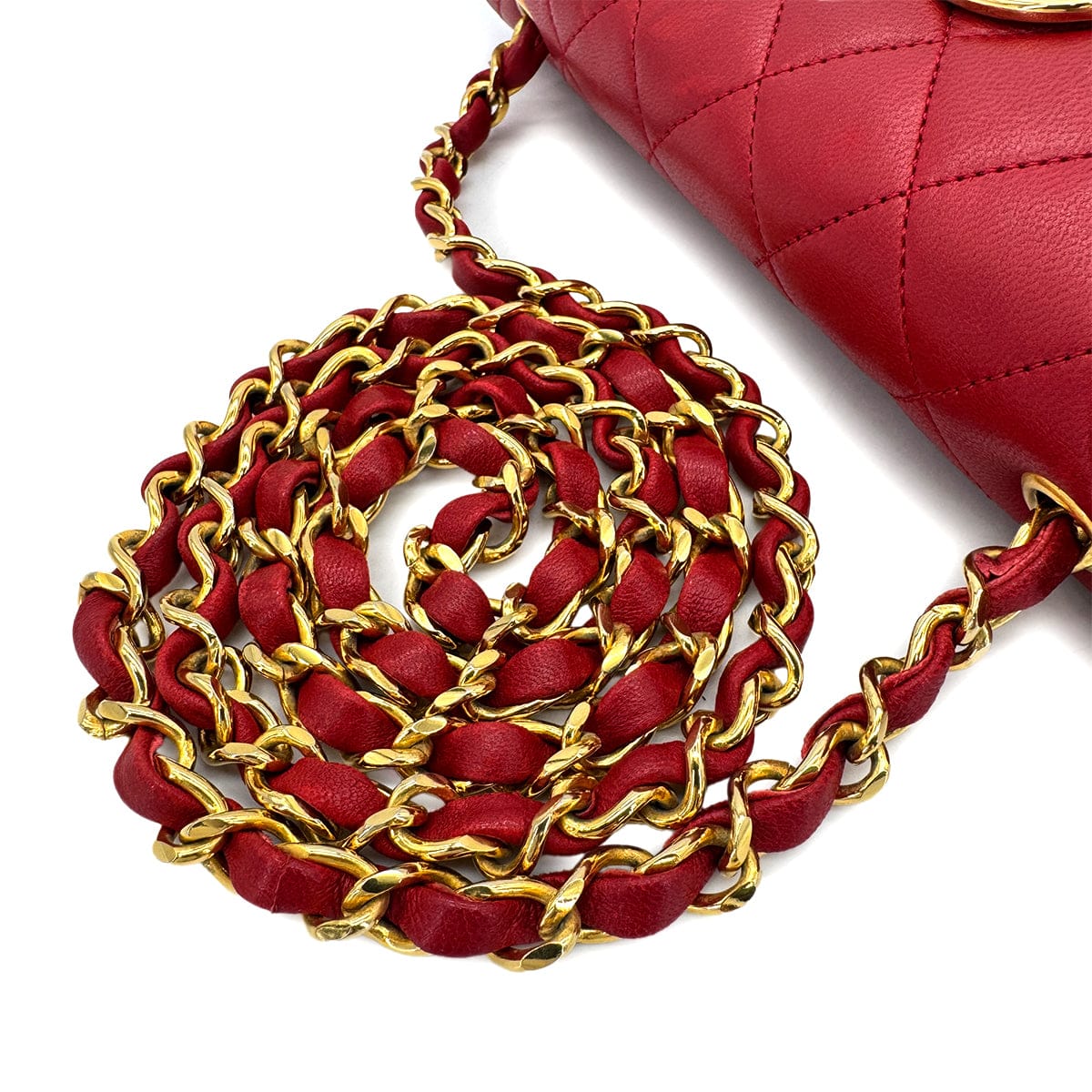 Luxury Promise Japan CHANEL VINTAGE BIG COCO HALF MOON CHAIN SHOULDER BAG RED LAMB SKIN 90300573