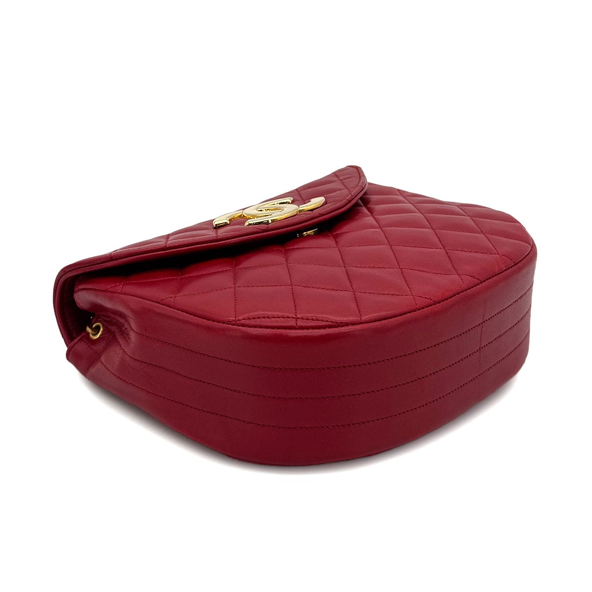 Luxury Promise Japan CHANEL VINTAGE BIG COCO HALF MOON CHAIN SHOULDER BAG RED LAMB SKIN 90300573