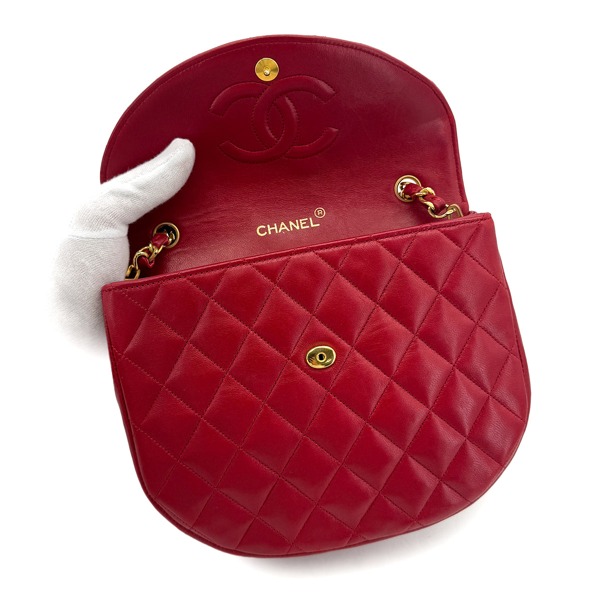 Luxury Promise Japan CHANEL VINTAGE BIG COCO HALF MOON CHAIN SHOULDER BAG RED LAMB SKIN 90300573