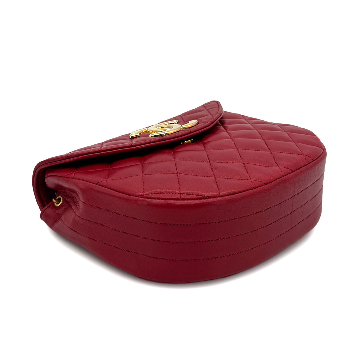 Luxury Promise Japan CHANEL VINTAGE BIG COCO HALF MOON CHAIN SHOULDER BAG RED LAMB SKIN 90300573