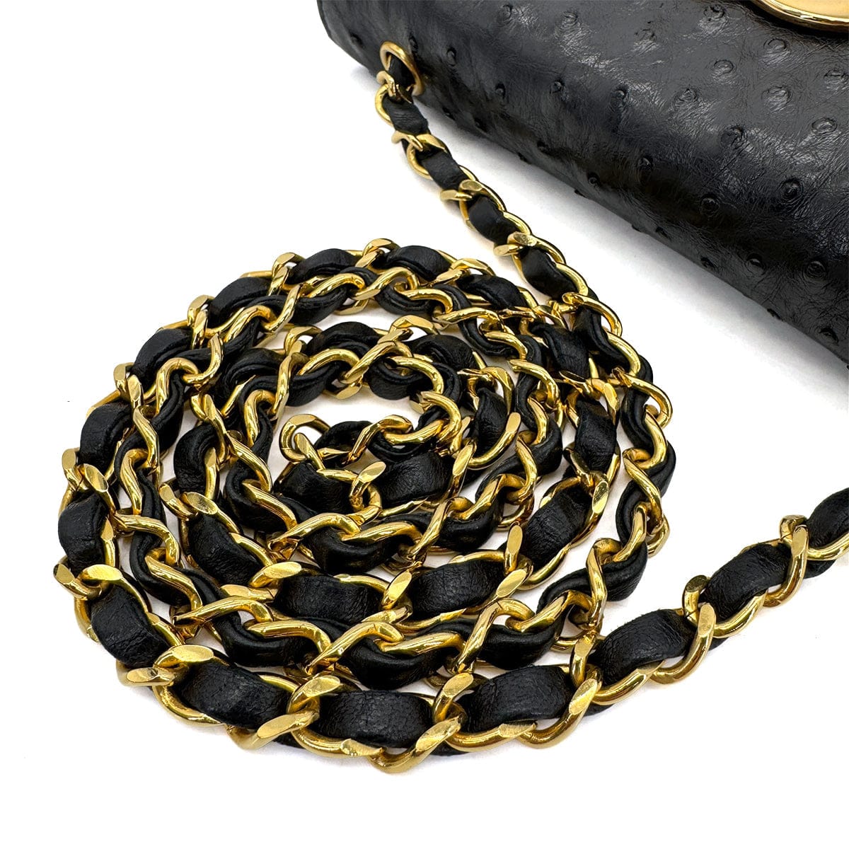 Luxury Promise Japan CHANEL VINTAGE BIG COCO ROUND CHAIN SHOULDER BAG BLACK OSTRICH 90306511