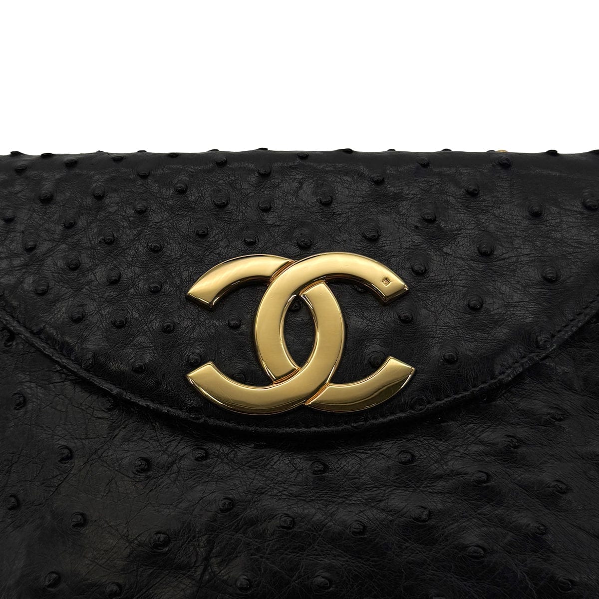 Luxury Promise Japan CHANEL VINTAGE BIG COCO ROUND CHAIN SHOULDER BAG BLACK OSTRICH 90306511