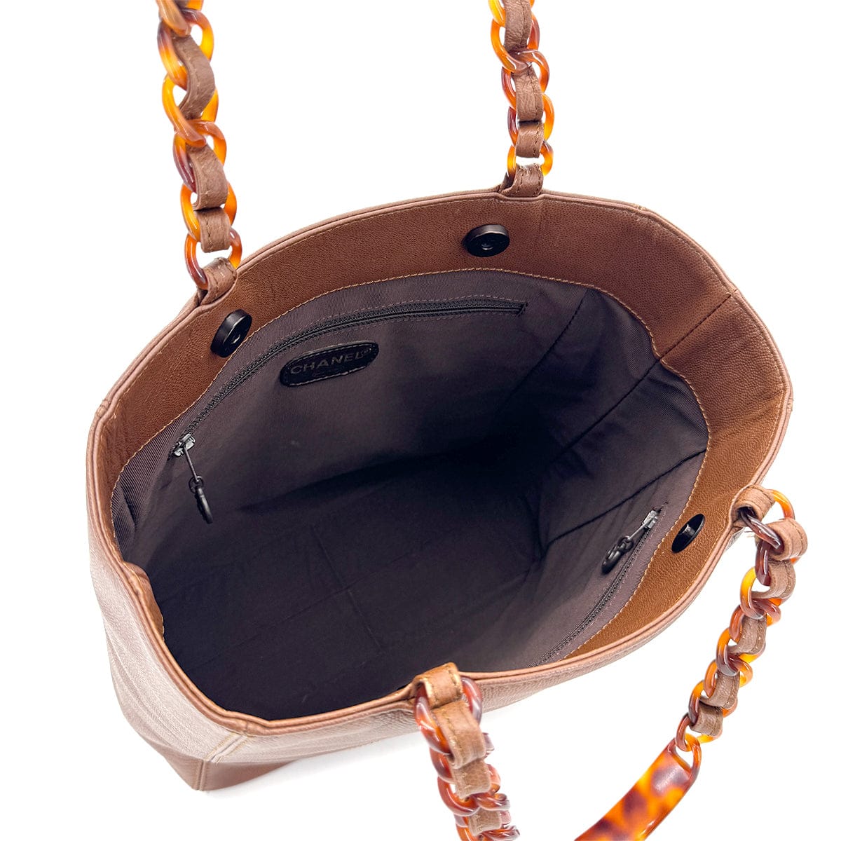 Luxury Promise Japan CHANEL VINTAGE BIG COCO TORTOISESHELL HANDLE CHAIN TOTE BAG BROWN LAMB SKIN 90285109