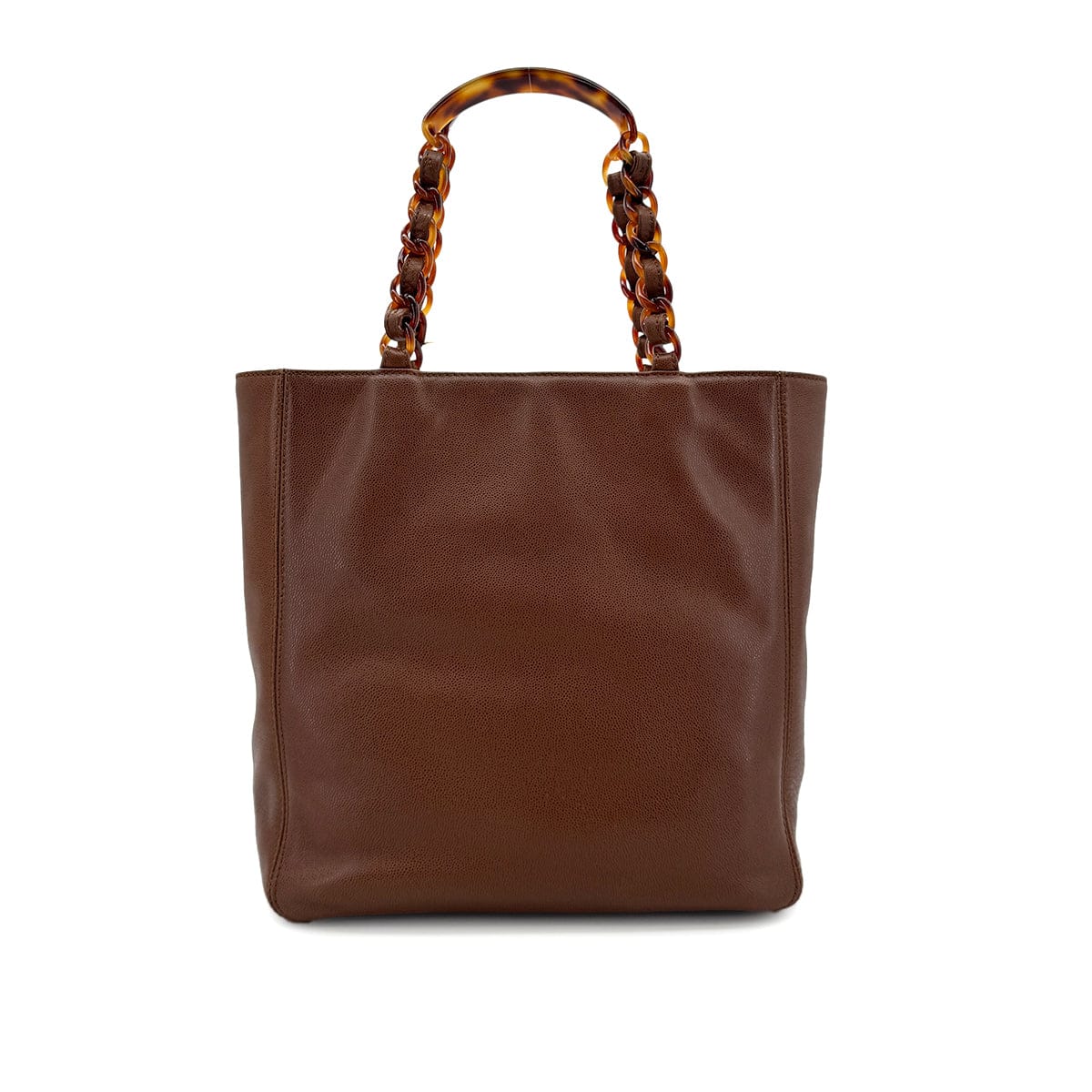 Luxury Promise Japan CHANEL VINTAGE BIG COCO TORTOISESHELL HANDLE CHAIN TOTE BAG BROWN LAMB SKIN 90285109