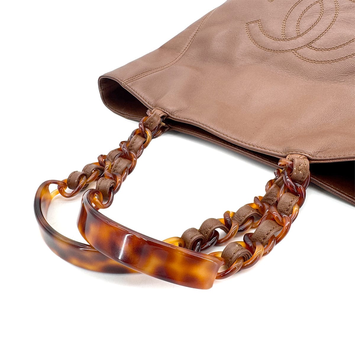 Luxury Promise Japan CHANEL VINTAGE BIG COCO TORTOISESHELL HANDLE CHAIN TOTE BAG BROWN LAMB SKIN 90285109