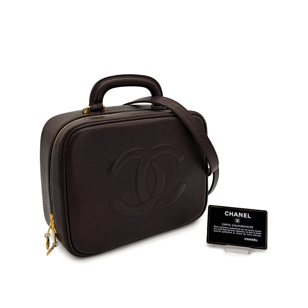 Luxury Promise Japan CHANEL VINTAGE BIG COCO VANITY HAND SHOULDER BAG BROWN CAVIAR SKIN 90304179