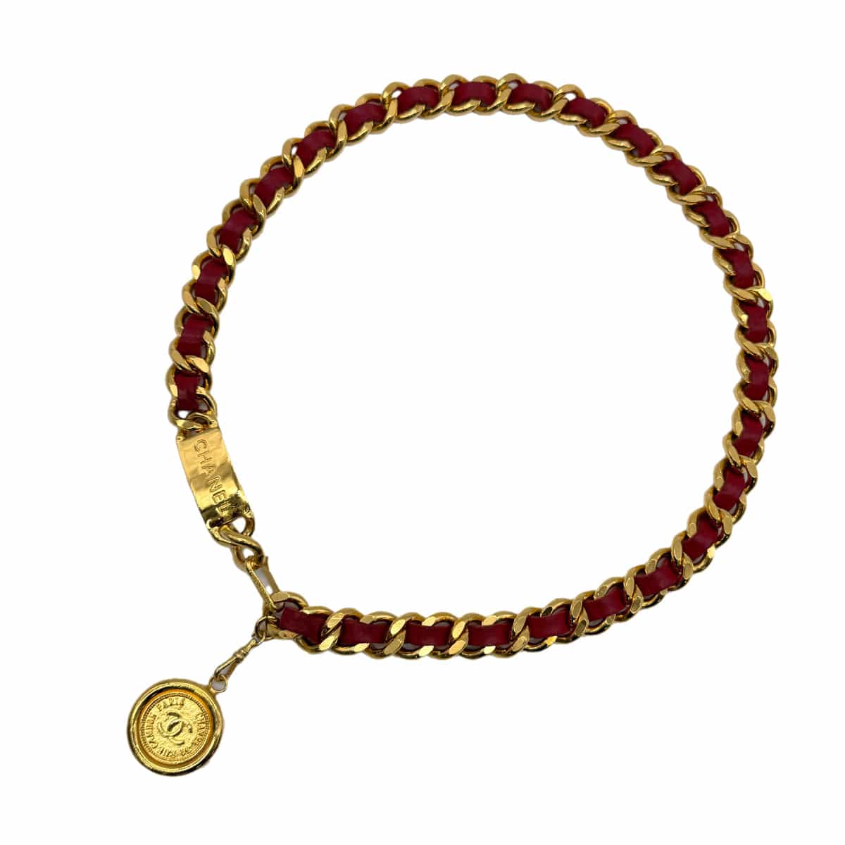 Luxury Promise Japan CHANEL VINTAGE CHAIN BELT LEATHER COCOMARK RED ACCESSORY 90272517