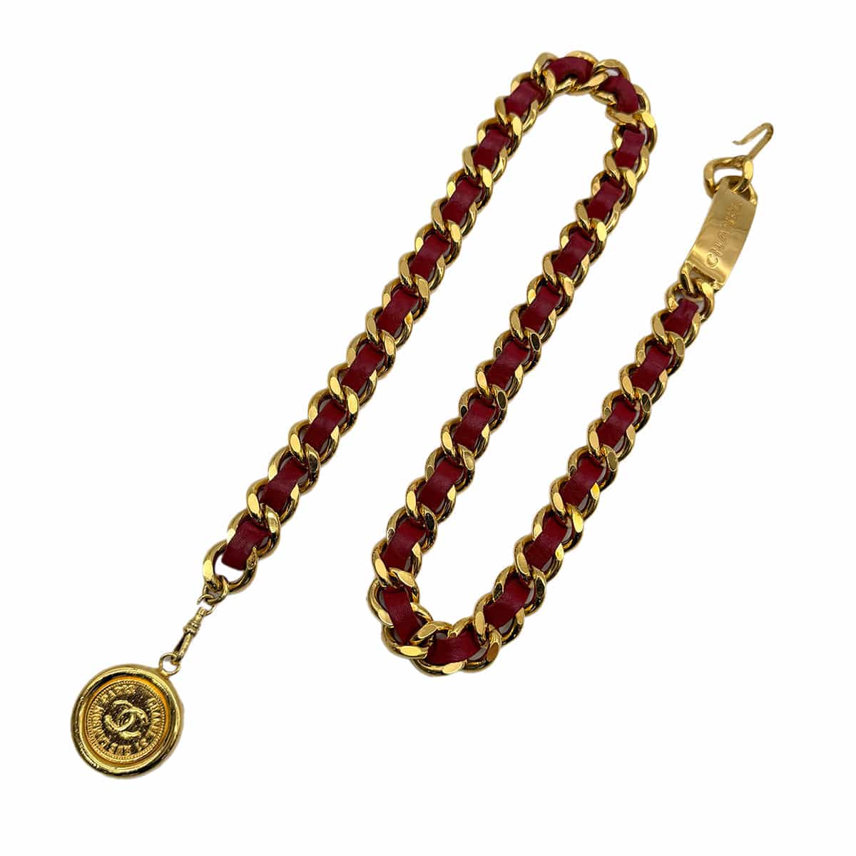 Luxury Promise Japan CHANEL VINTAGE CHAIN BELT LEATHER COCOMARK RED ACCESSORY 90272517