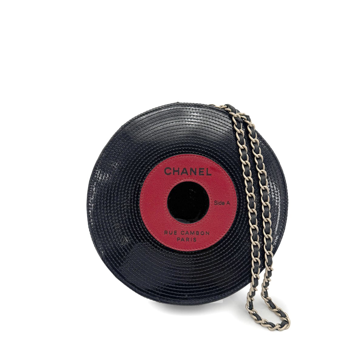 Luxury Promise Japan CHANEL VINTAGE CHAIN HAND BAG RECORD MOTIF BLACK  PATENT LEATHER 90271970