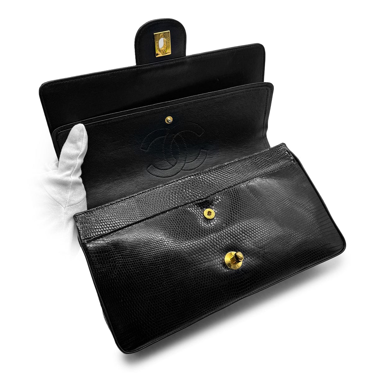 Luxury Promise Japan CHANEL VINTAGE CHAIN SHOULDER BAG BLACK LIZARD 90309793