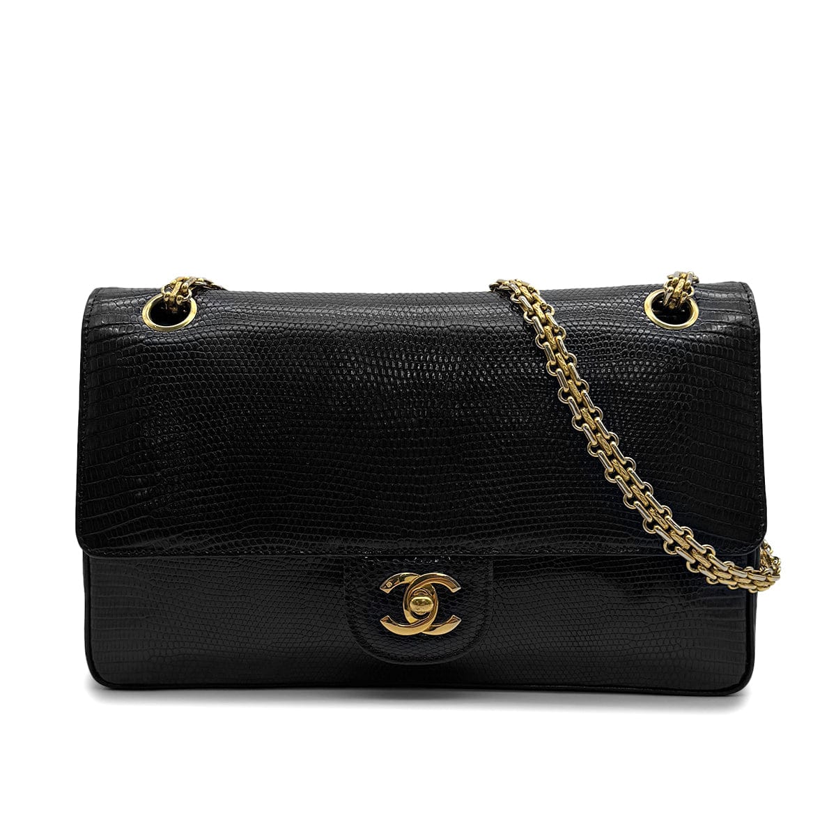 Luxury Promise Japan CHANEL VINTAGE CHAIN SHOULDER BAG BLACK LIZARD 90309793