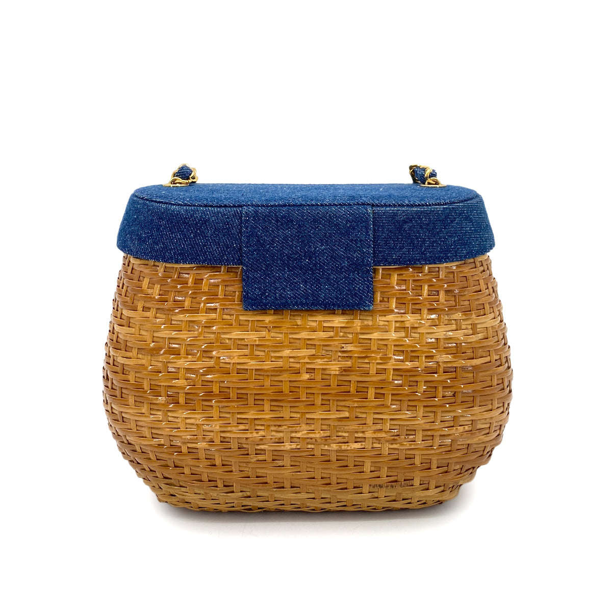 Luxury Promise Japan CHANEL VINTAGE CHAIN SHOULDER BAG BLUE BROWN DENIM STRAW 90260167