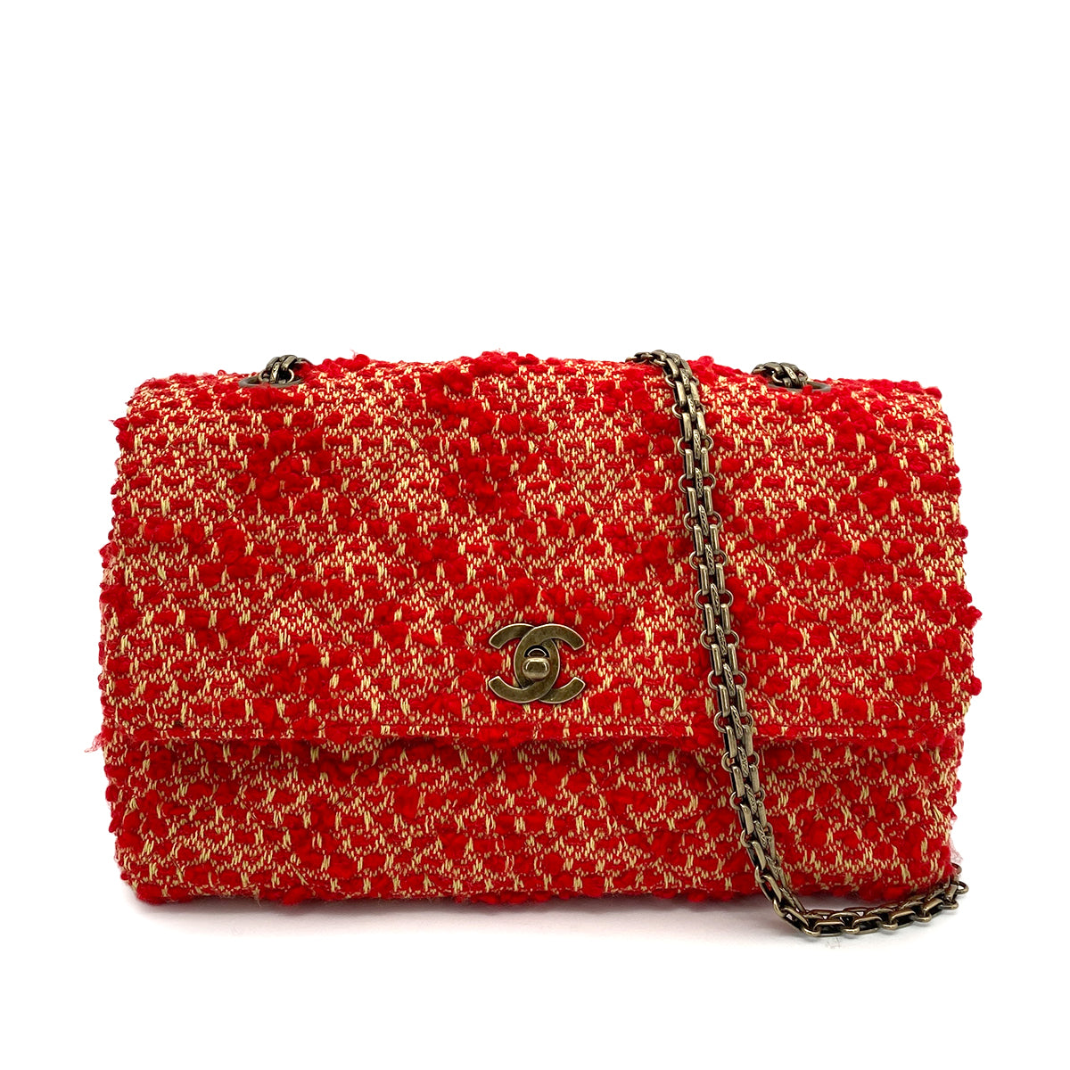Luxury Promise Japan CHANEL VINTAGE CHAIN SHOULDER BAG RED TWEED 90263082