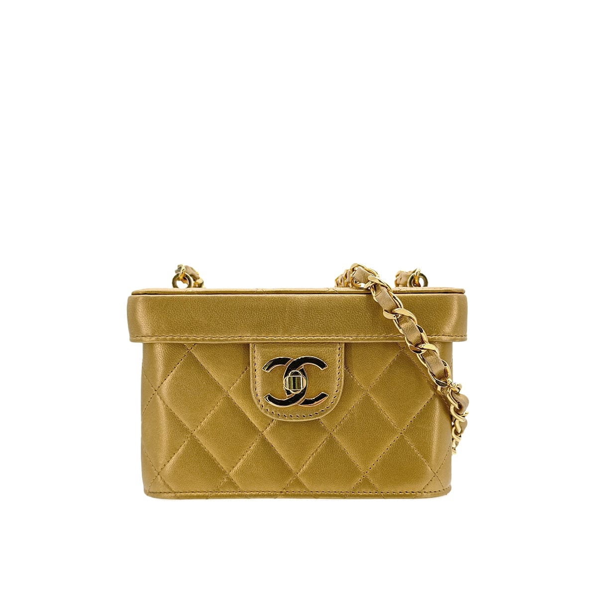 Luxury Promise Japan CHANEL VINTAGE CHAIN SHOULDER VANITY BAG GOLD LAMB SKIN 90293506