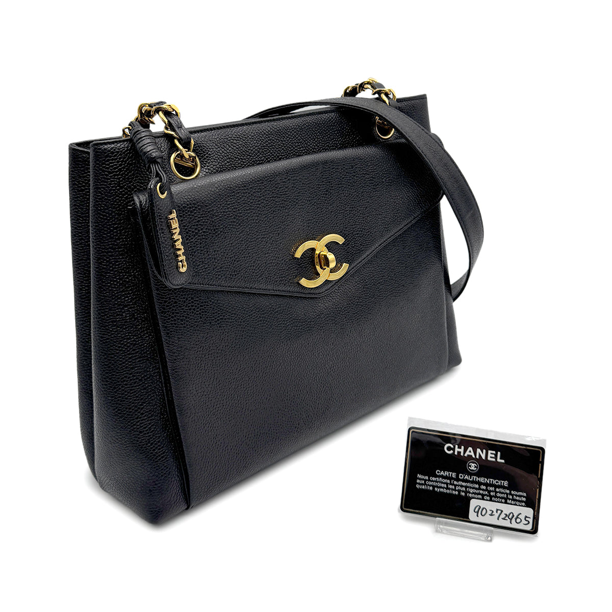 Luxury Promise Japan CHANEL VINTAGE CHAIN TOTE BAG BLACK CAVIAR SKIN 90272965