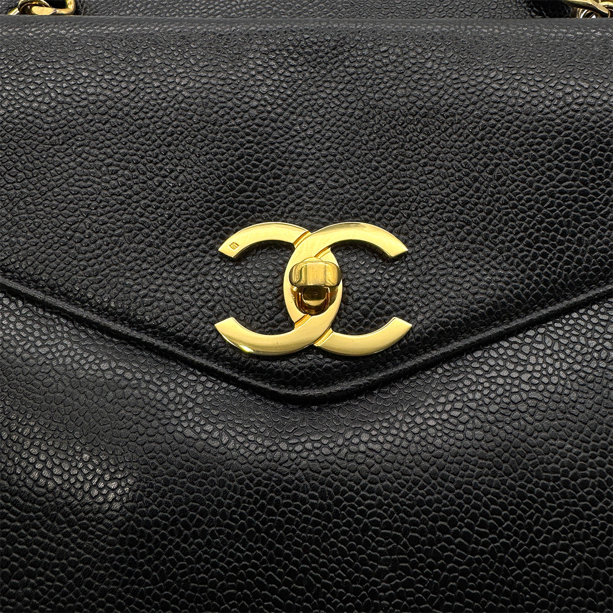 Luxury Promise Japan CHANEL VINTAGE CHAIN TOTE BAG BLACK CAVIAR SKIN 90272965