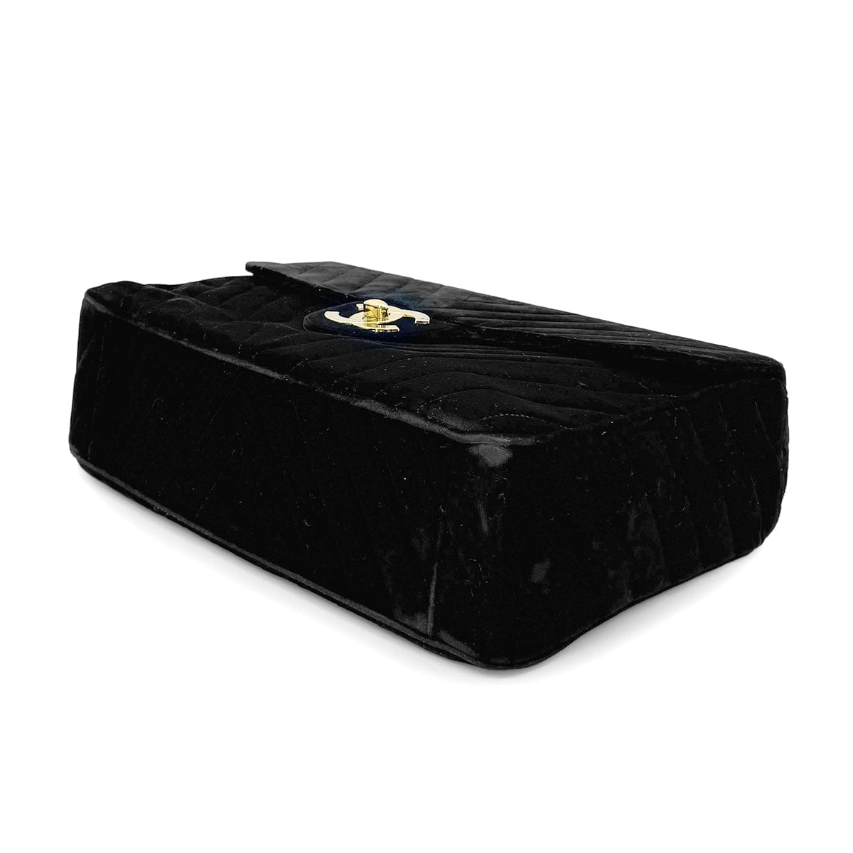 Luxury Promise Japan CHANEL VINTAGE CHEVRON CHAIN SHOULDER BAG BLACK VELOR 90280645