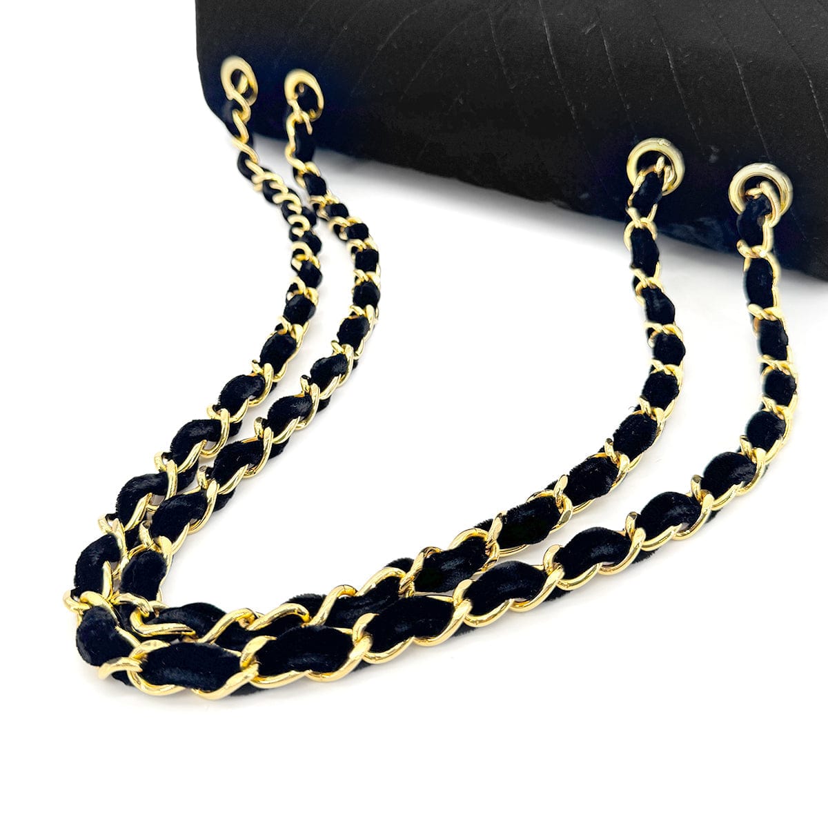 Luxury Promise Japan CHANEL VINTAGE CHEVRON CHAIN SHOULDER BAG BLACK VELOR 90280645