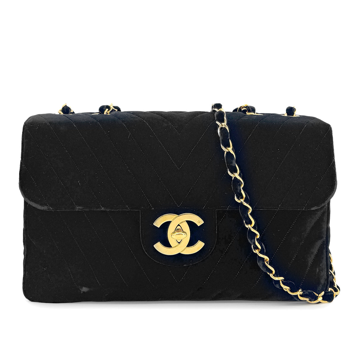 Luxury Promise Japan CHANEL VINTAGE CHEVRON CHAIN SHOULDER BAG BLACK VELOR 90280645