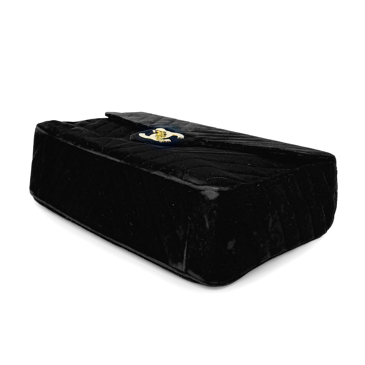 Luxury Promise Japan CHANEL VINTAGE CHEVRON CHAIN SHOULDER BAG BLACK VELOR 90280645