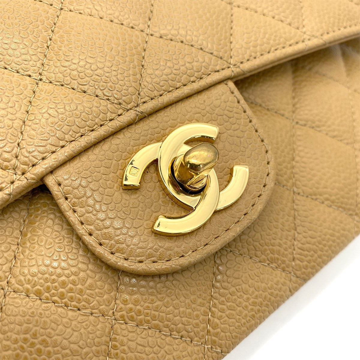 Luxury Promise Japan CHANEL VINTAGE CLASSIC FLAP MEDIUM CHAIN SHOULDER BAG BEIGE CAVIAR SKIN 90253882