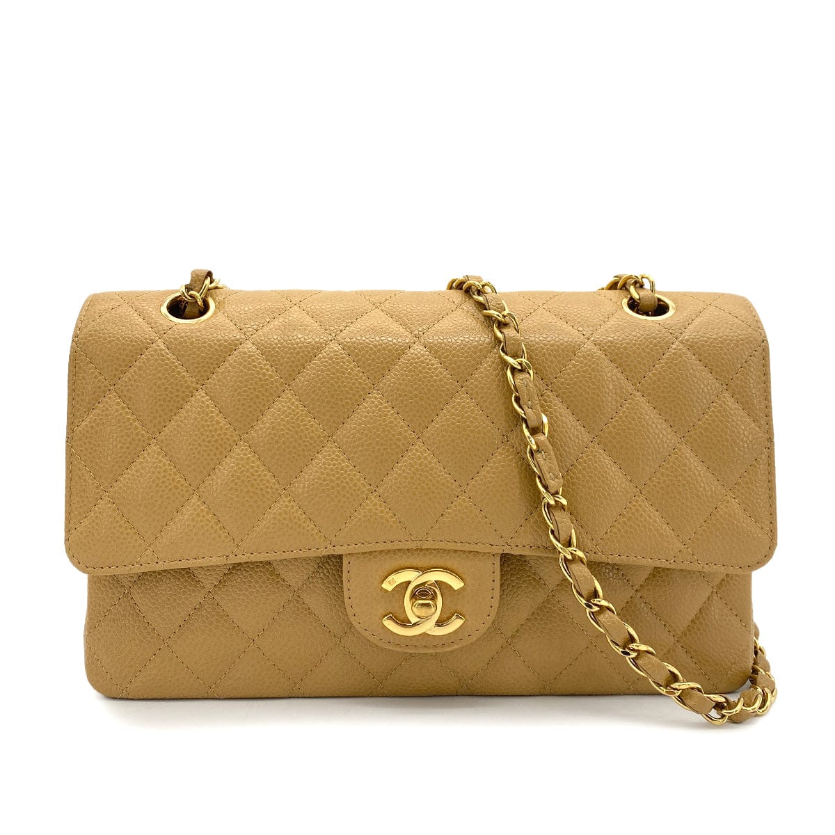 Luxury Promise Japan CHANEL VINTAGE CLASSIC FLAP MEDIUM CHAIN SHOULDER BAG BEIGE CAVIAR SKIN 90253882