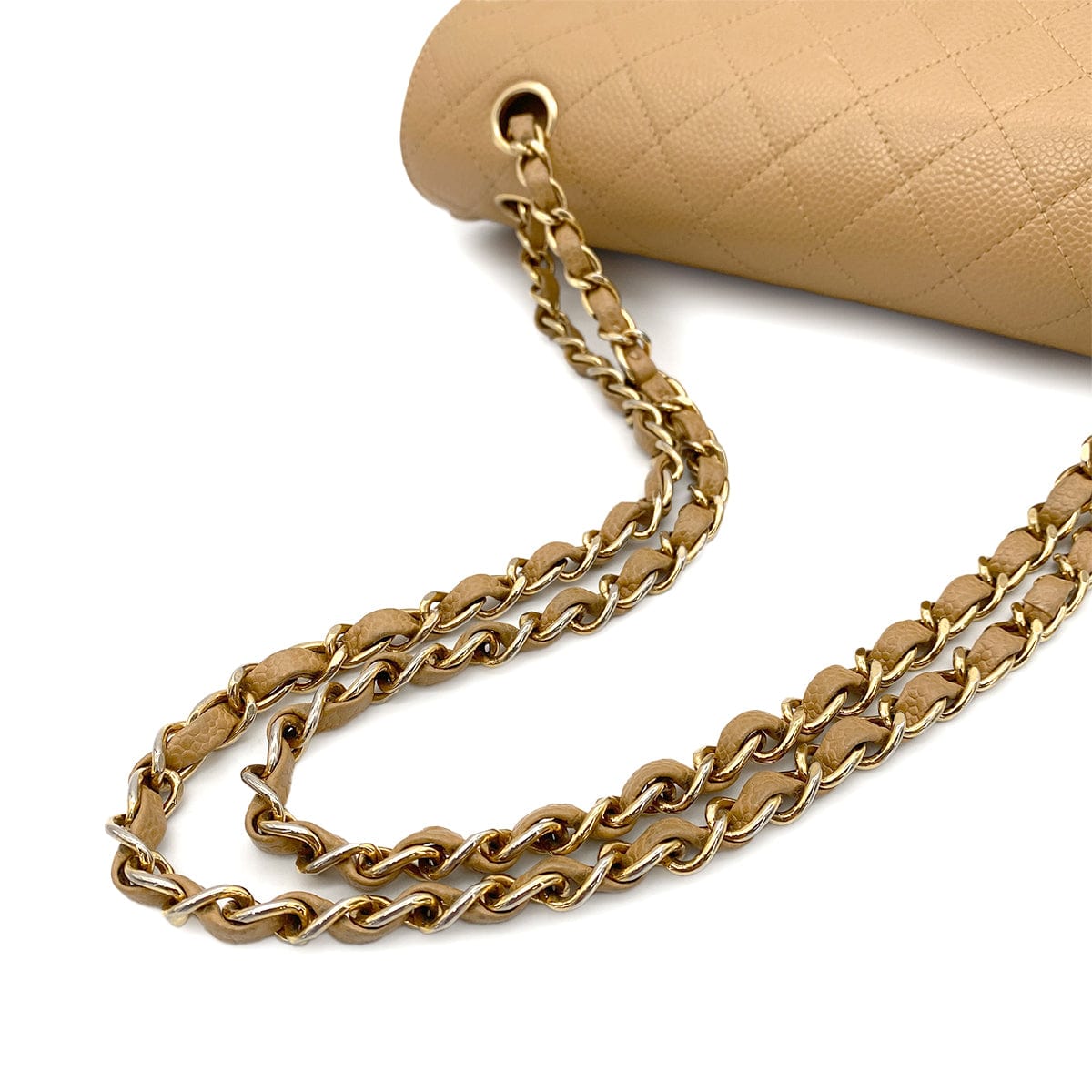 Luxury Promise Japan CHANEL VINTAGE CLASSIC FLAP MEDIUM CHAIN SHOULDER BAG BEIGE CAVIAR SKIN 90265918