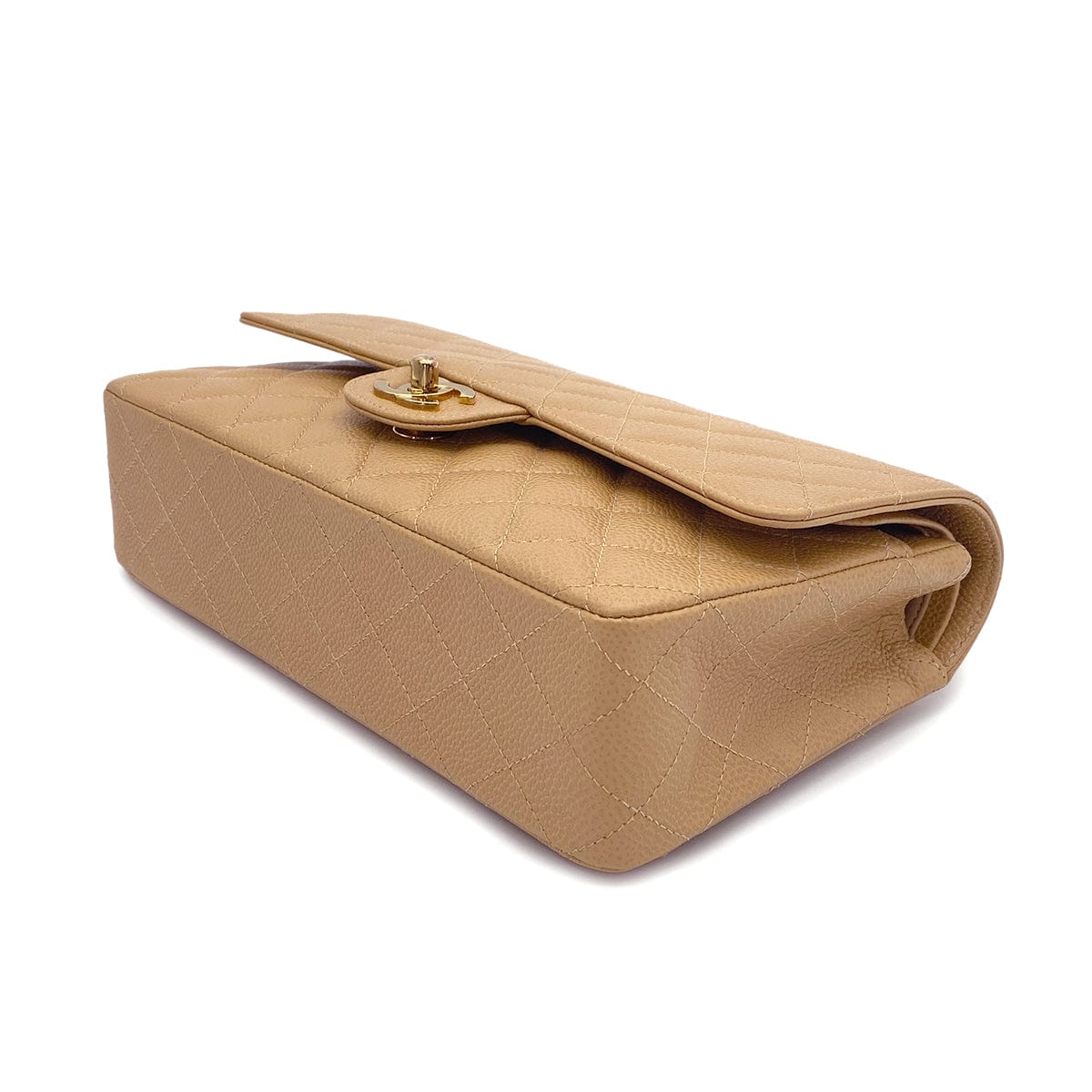 Luxury Promise Japan CHANEL VINTAGE CLASSIC FLAP MEDIUM CHAIN SHOULDER BAG BEIGE CAVIAR SKIN 90265918