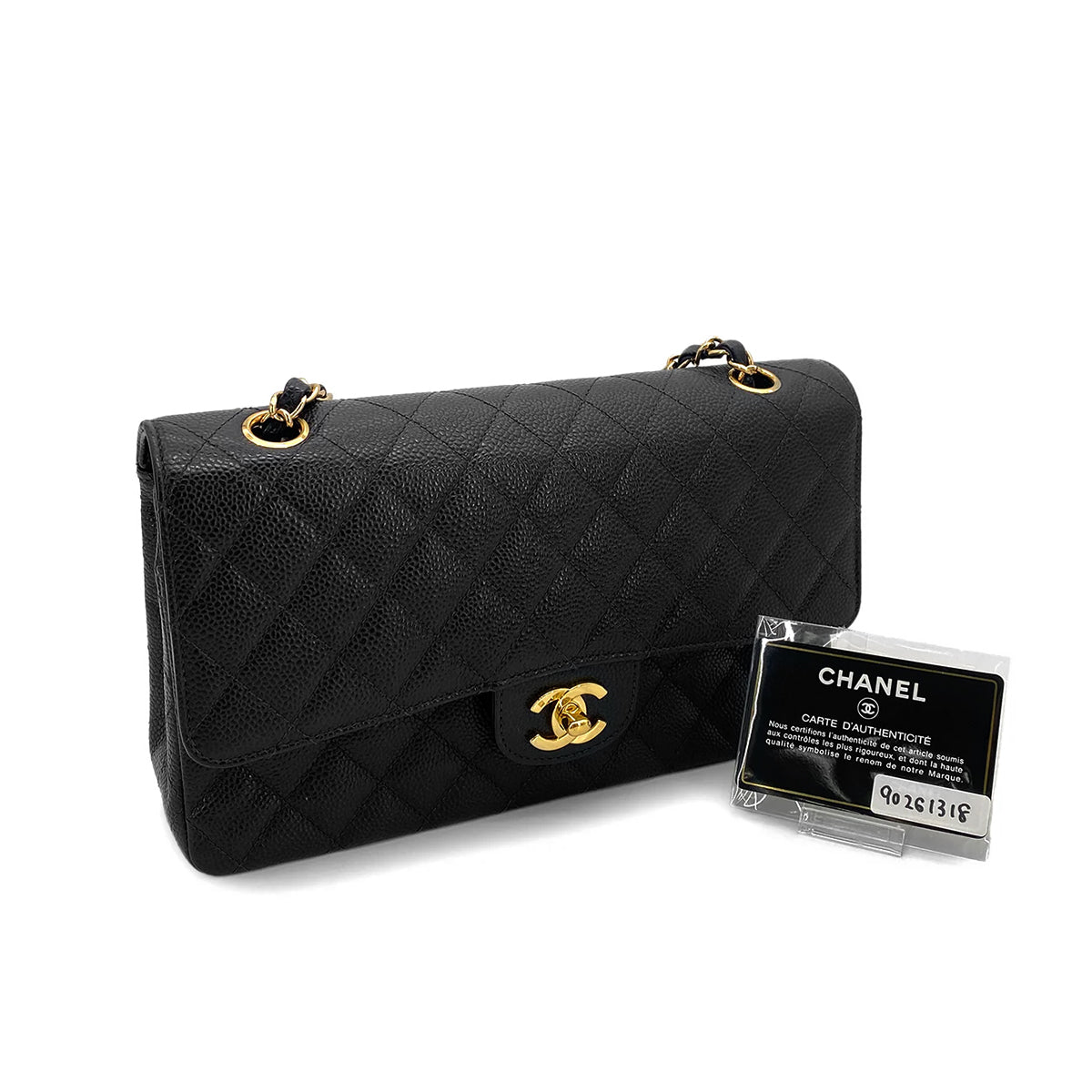 Luxury Promise Japan CHANEL VINTAGE CLASSIC FLAP MEDIUM CHAIN SHOULDER BAG BLACK CAVIAR SKIN 90261318