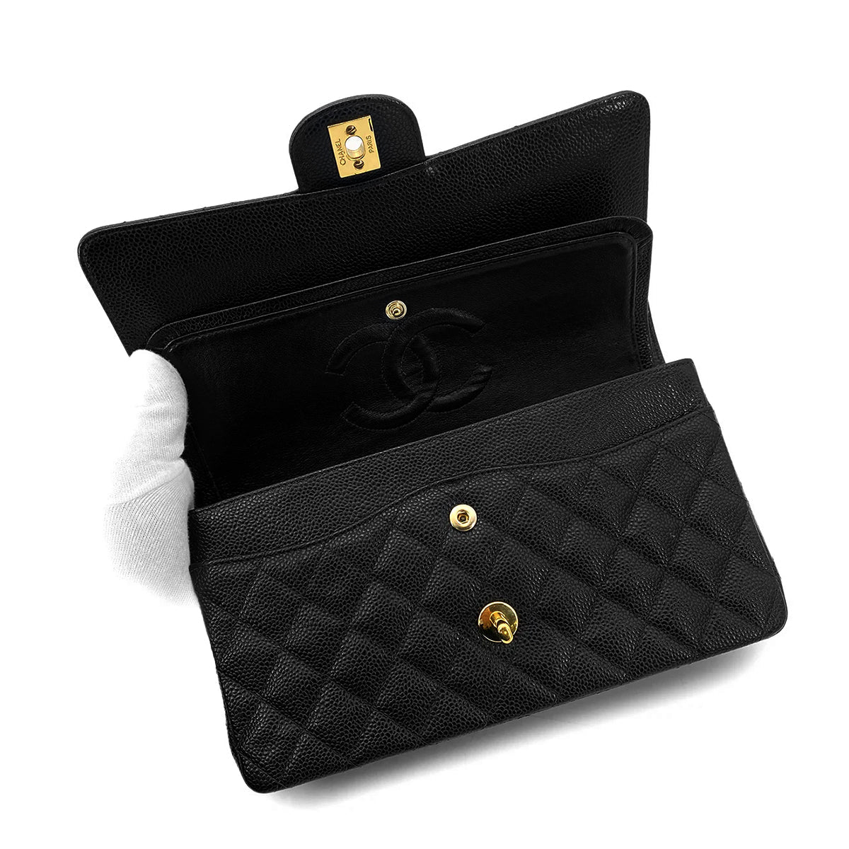 Luxury Promise Japan CHANEL VINTAGE CLASSIC FLAP MEDIUM CHAIN SHOULDER BAG BLACK CAVIAR SKIN 90261318
