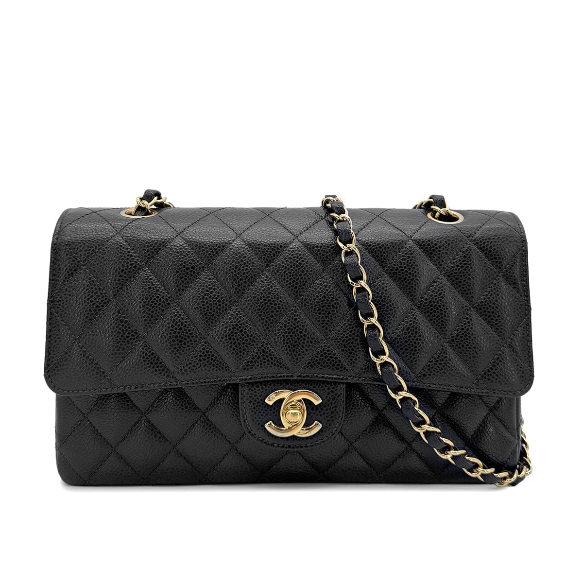 Luxury Promise Japan CHANEL VINTAGE CLASSIC FLAP MEDIUM CHAIN SHOULDER BAG BLACK CAVIAR SKIN 90266425
