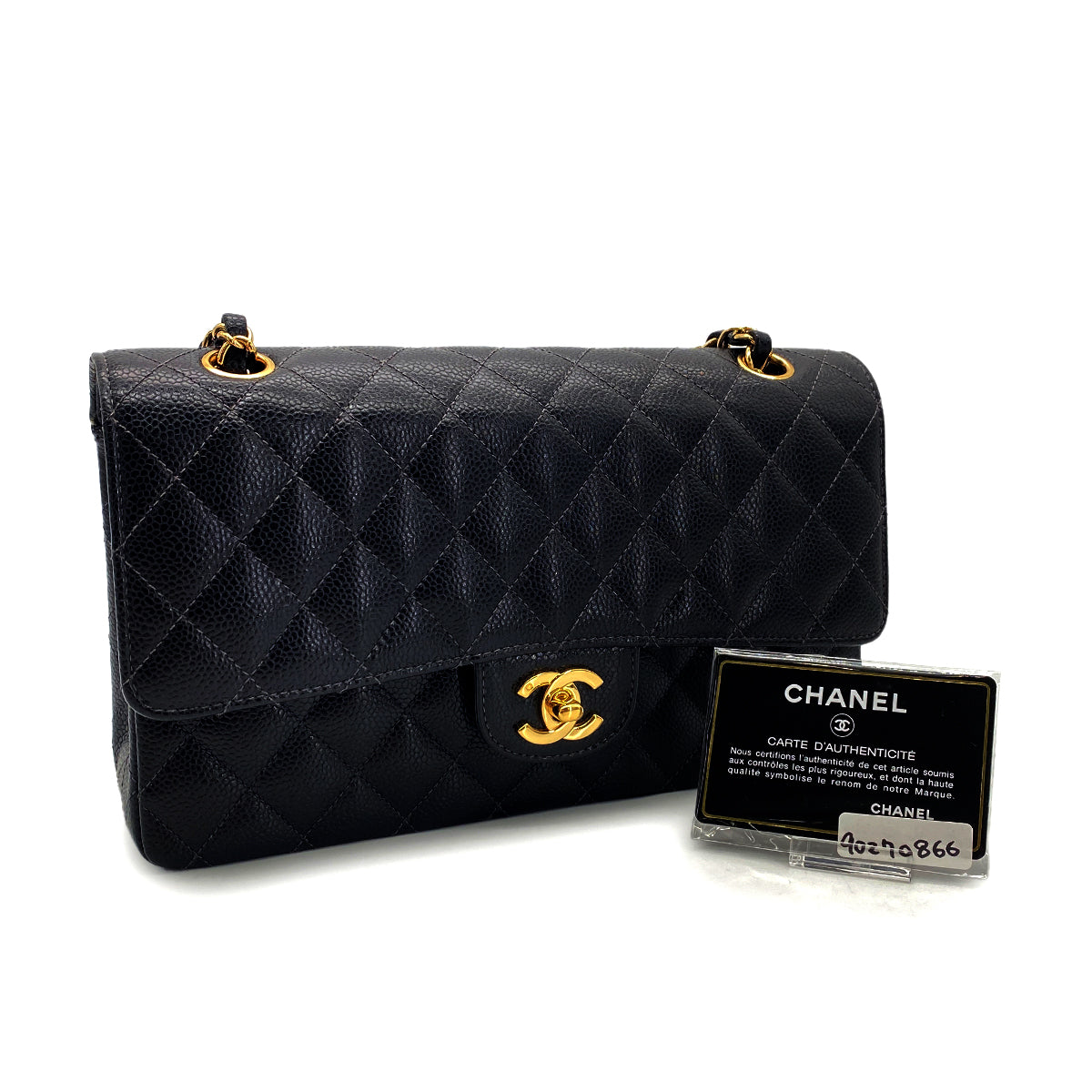 Luxury Promise Japan CHANEL VINTAGE CLASSIC FLAP MEDIUM CHAIN SHOULDER BAG BLACK CAVIAR SKIN 90270866