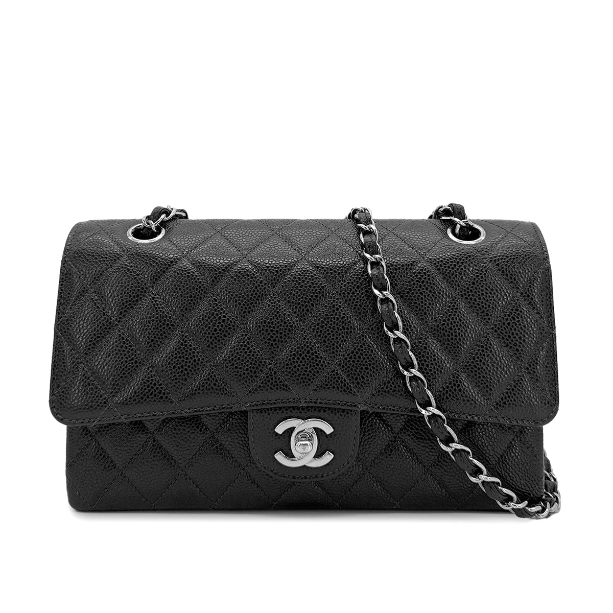 Luxury Promise Japan CHANEL VINTAGE CLASSIC FLAP MEDIUM CHAIN SHOULDER BAG BLACK CAVIAR SKIN SHW 90207860