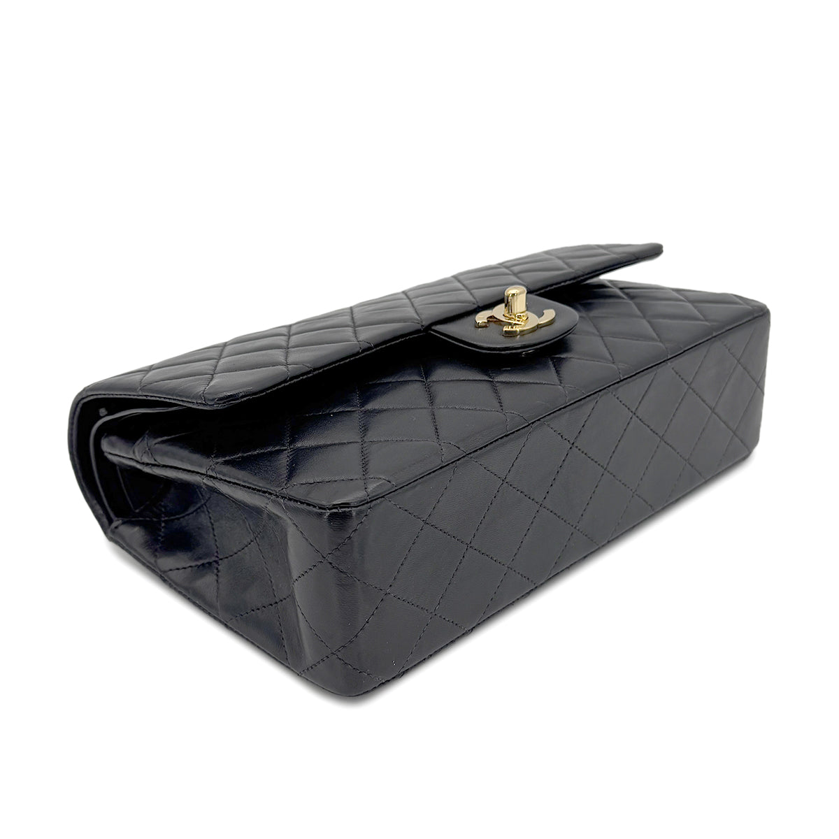 Luxury Promise Japan CHANEL VINTAGE CLASSIC FLAP MEDIUM CHAIN SHOULDER BAG BLACK LAMB SKIN 90202080