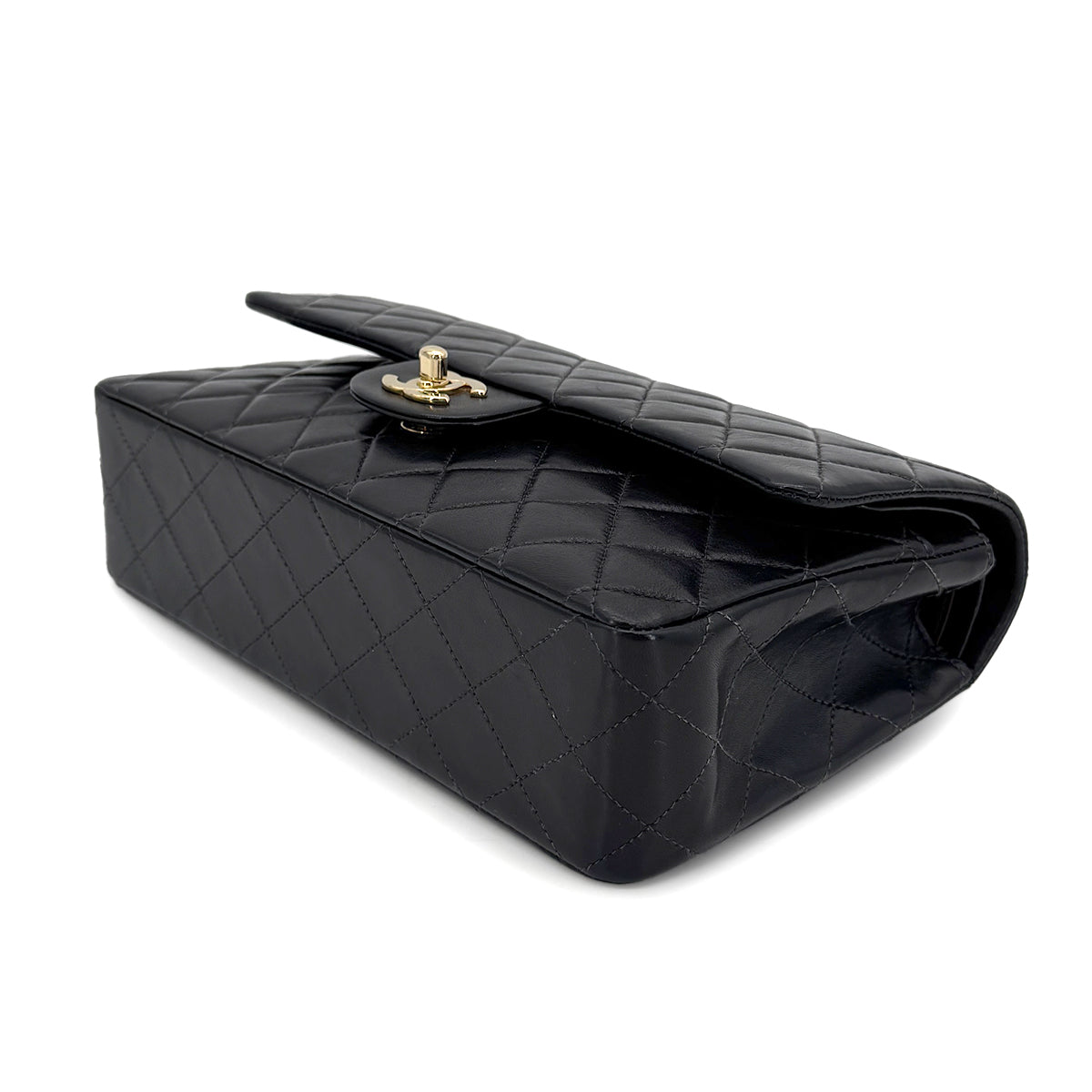 Luxury Promise Japan CHANEL VINTAGE CLASSIC FLAP MEDIUM CHAIN SHOULDER BAG BLACK LAMB SKIN 90204386