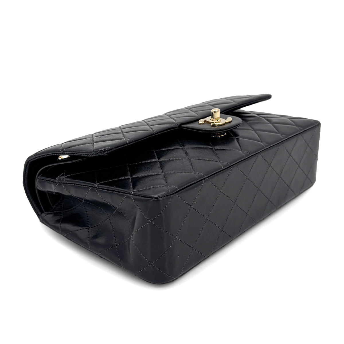 Luxury Promise Japan CHANEL VINTAGE CLASSIC FLAP MEDIUM CHAIN SHOULDER BAG BLACK LAMB SKIN 90204386