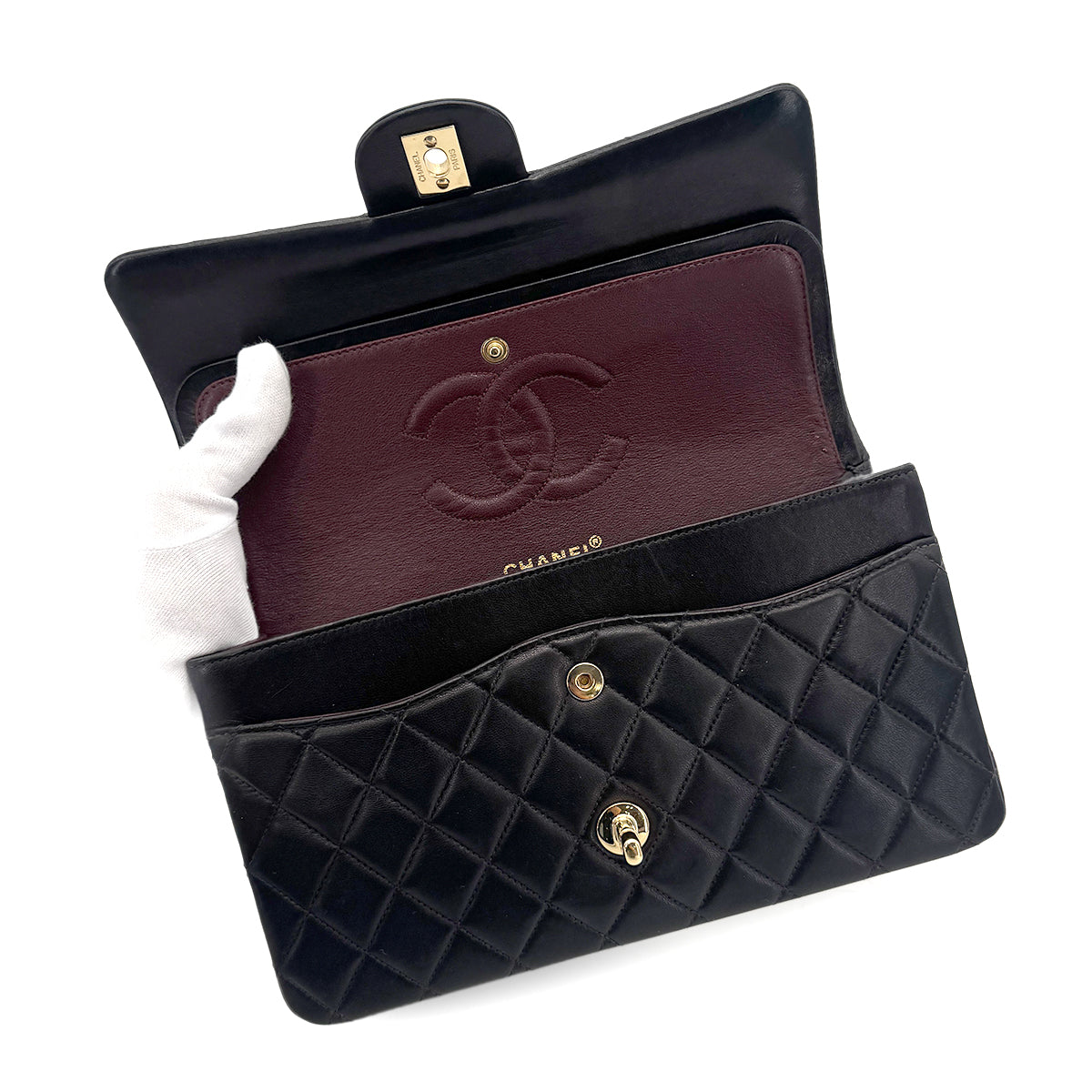 Luxury Promise Japan CHANEL VINTAGE CLASSIC FLAP MEDIUM CHAIN SHOULDER BAG BLACK LAMB SKIN 90207743